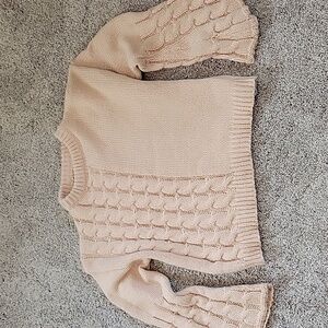Women's Bohemian Chunky Cable Knit Sweater in Peachy Beige Boho Sleeves Size XL